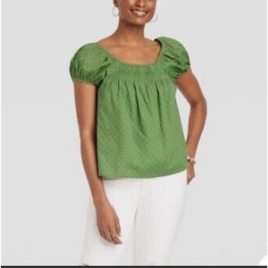Universal Thread Women's Puff Cap Sleeve Top - Green Small
